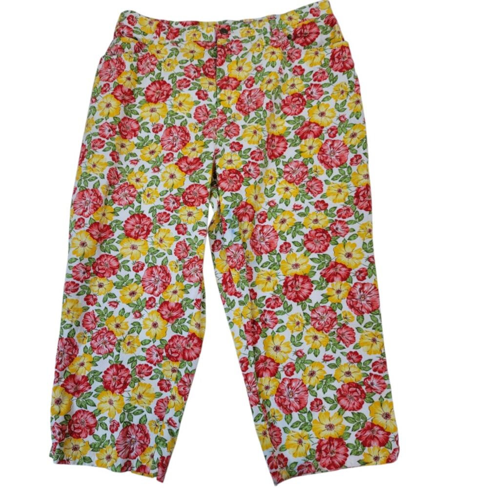 Jones New York Sport Palm Desert Floral Print Capri Pants Stretch Women's 16W‎